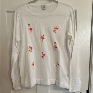 J.Crew White Flamingo Embroidered Sweater